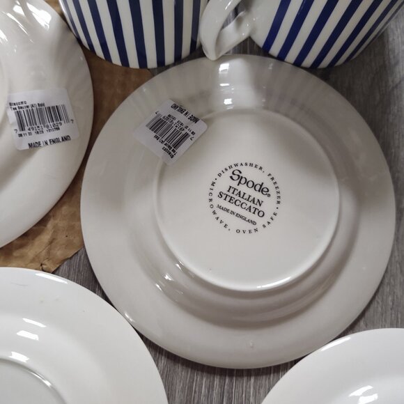 2 Cups & 4 Saucers Spode Steccato Collection Teacup & Saucer Set, Stripe Cobalt - Picture 13 of 15